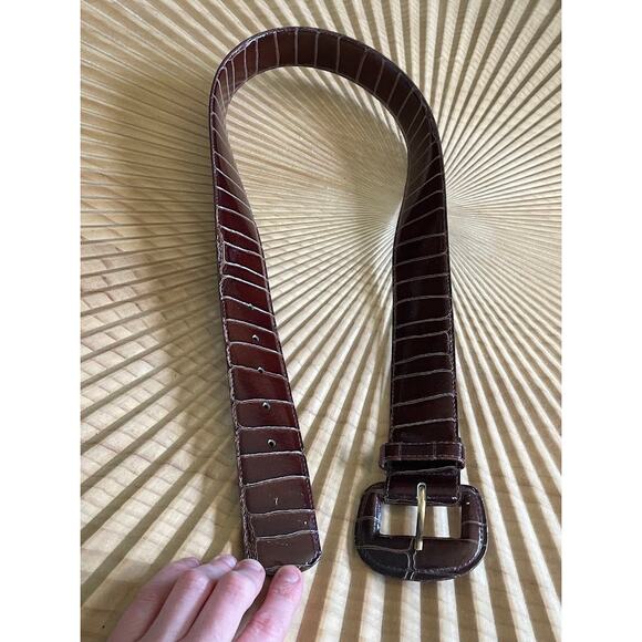 Womens Genuine Leather Reptile Print Wide Belt Espresso Brown Size M/L main image 8